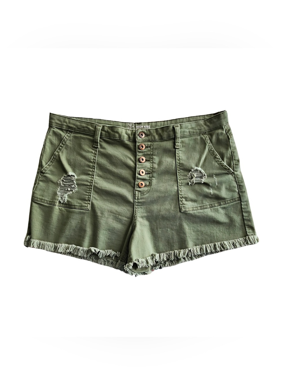 NOBO Juniors Size 19 Olive High Waist Distressed Button-Front Shorts